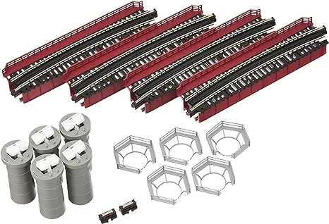 Kato USA, Inc. 18 15/16" Curved Bridge Set Radius 60 Deg, Red, KAT20824