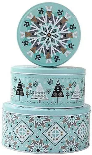 Christmas Round Candy Cookie Tins Storage Tins for Gift Giving, Extra Thick Metal - Large, Medium and Small Sizes