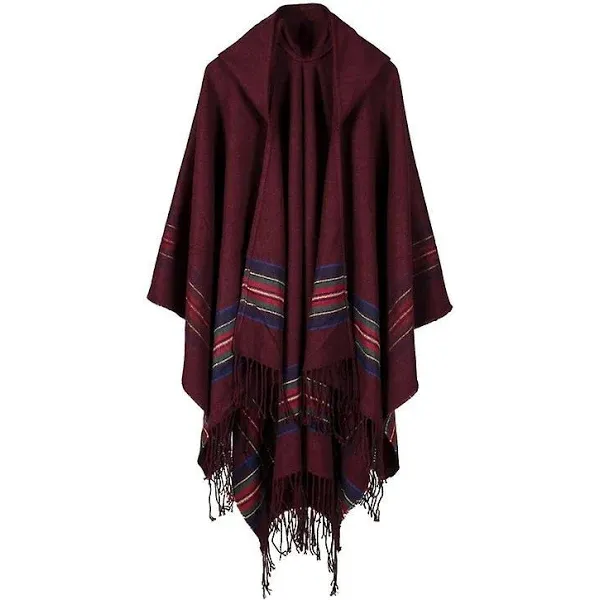 Mens Unisex Wool Blend Stripe Hooded Shawls Cloak Boho Gypsy Hippie Capes Exotic