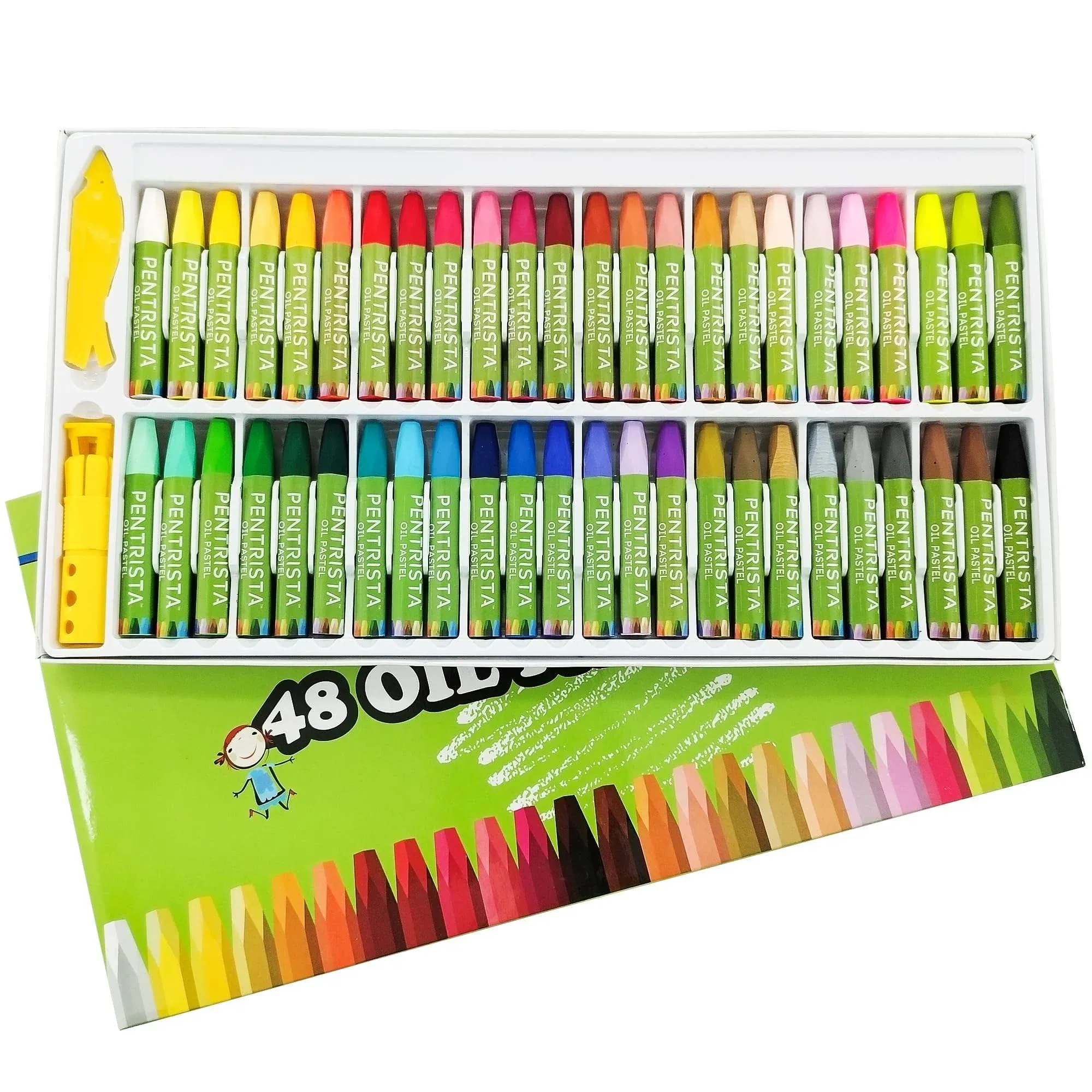 Oil Pastels Set of 48 Assorted Colors, Non-Toxic Soft Oil Pastel Crayons for Smooth Drawing and Blending,Oil Pastels for Artists, Kids,Beginners, Students, 1 Sharpener and 1 Pastel Holder