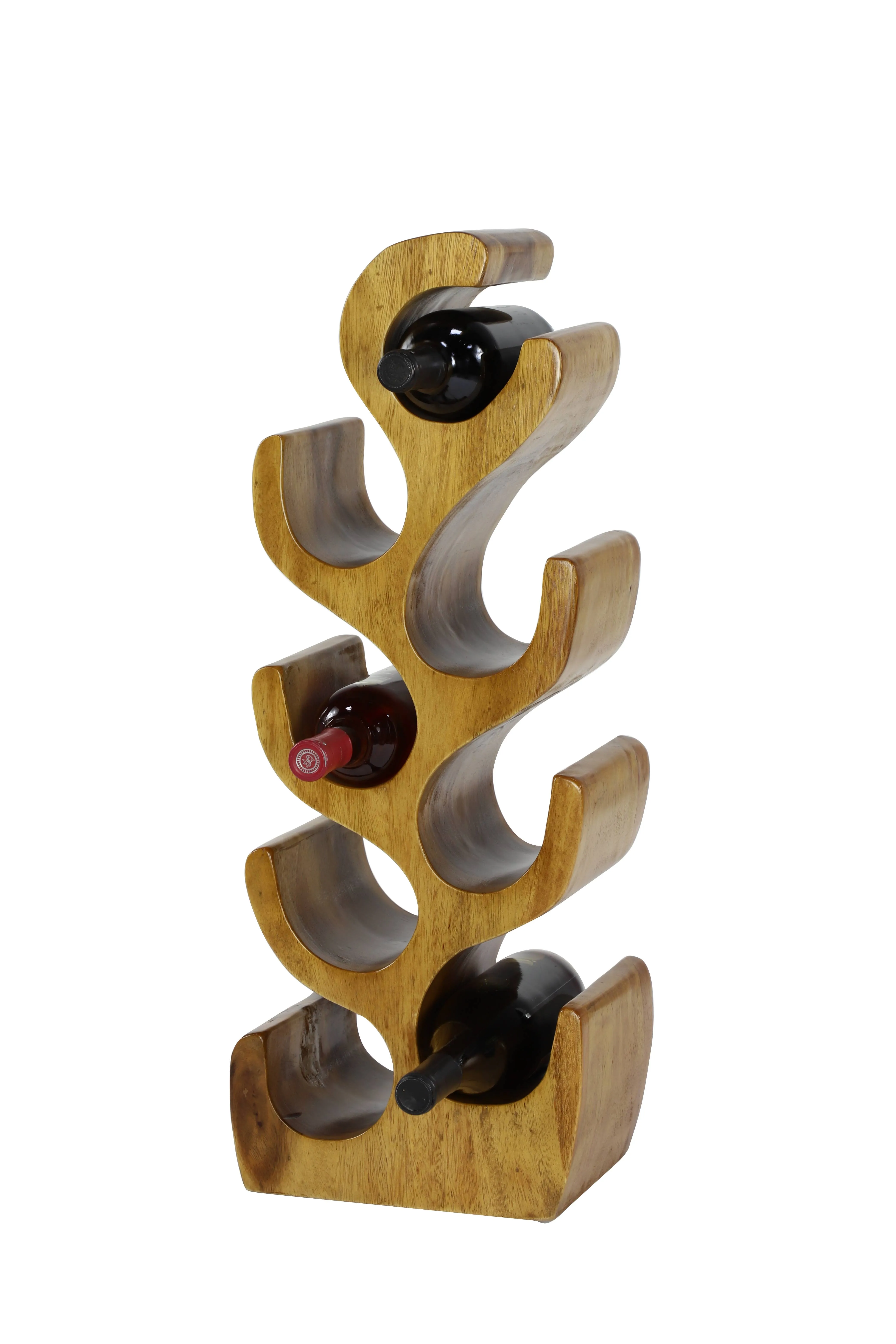 Litton Lane Carved Wine Rack Brown Natural Acacia Wood Rustic Theme 8-Bottle