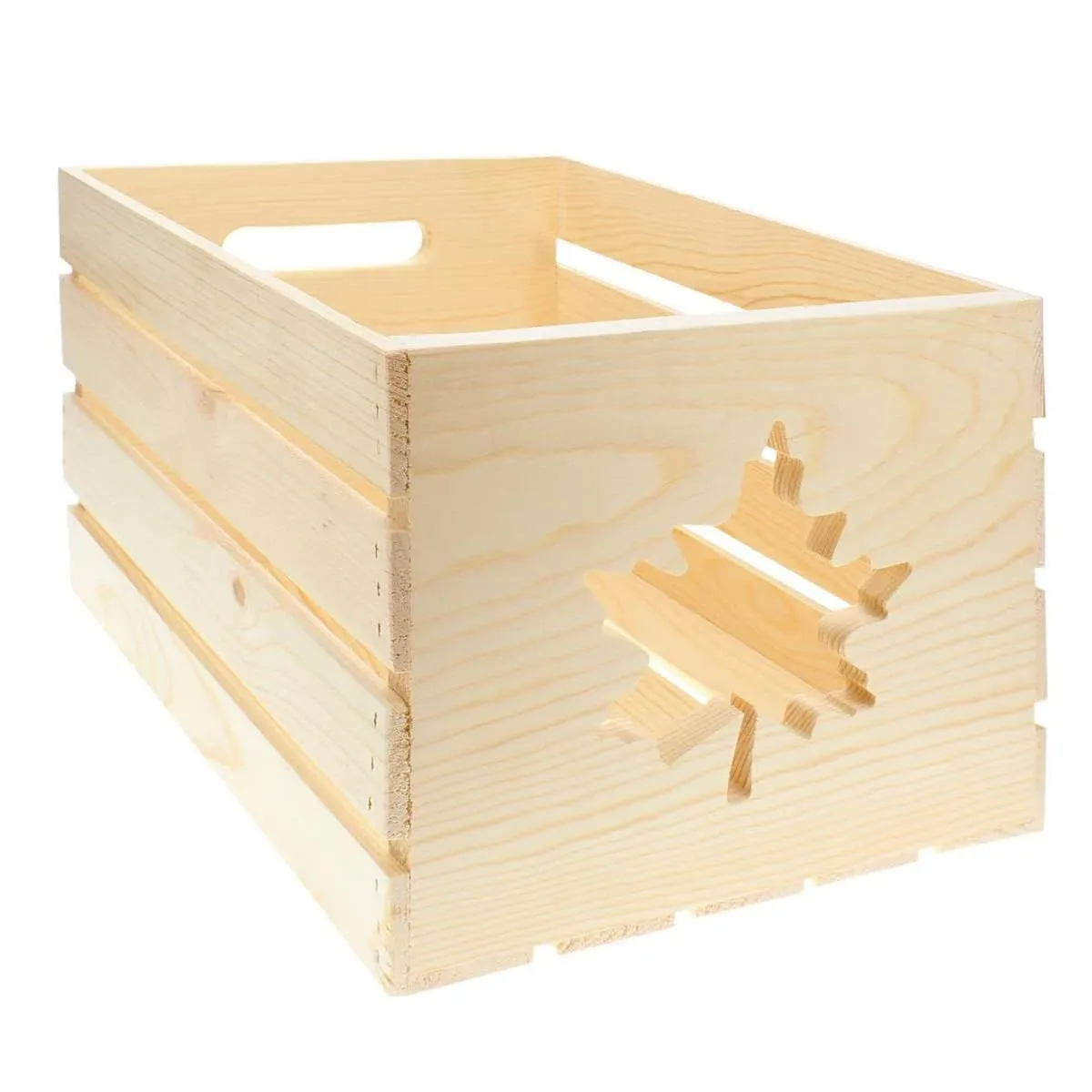 Good Wood by Leisure Arts Wooden Crate with maple leaf cutout, wood crate unfinished,  wood crates for display, wood crates for storage, wooden crates unfinished, Pine, 17.75" x 12" x 9.5"