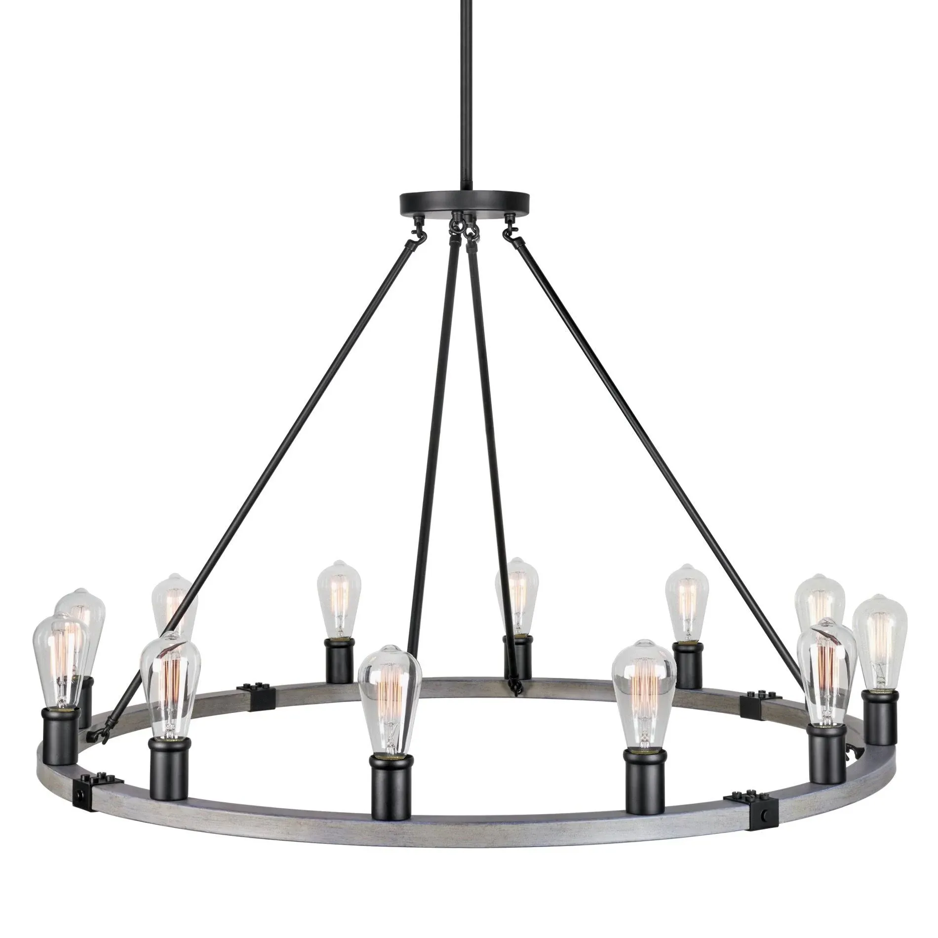 Kira Home Jericho 42" 12-Light Large Rustic Farmhouse Wagon Wheel Chandelier ...