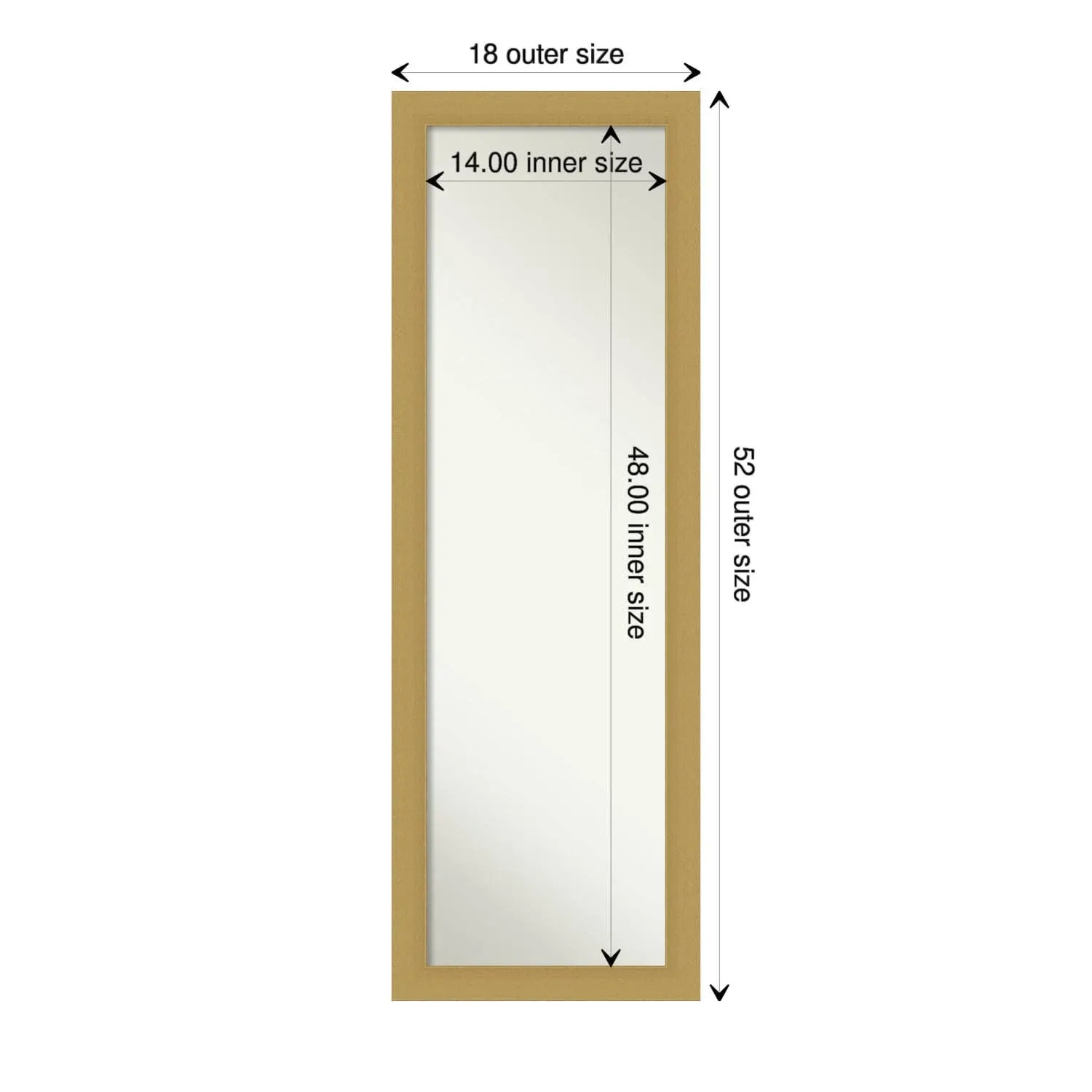 Amanti Art Door Wall Mirror, Full Length Mirror (51.5 x 17.5 in.), Grace Brushed Gold Full Body Mirror and On The Door Mirror Full Length Mirror for Bedroom or Living Room Decor, frameColors Mirror,