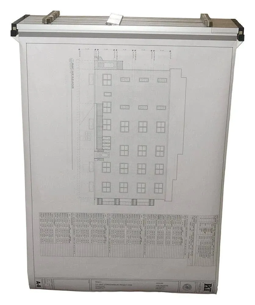 Alpine Industries ADI616-WHI - Drop/Lift Wall Rack For Blueprints, White