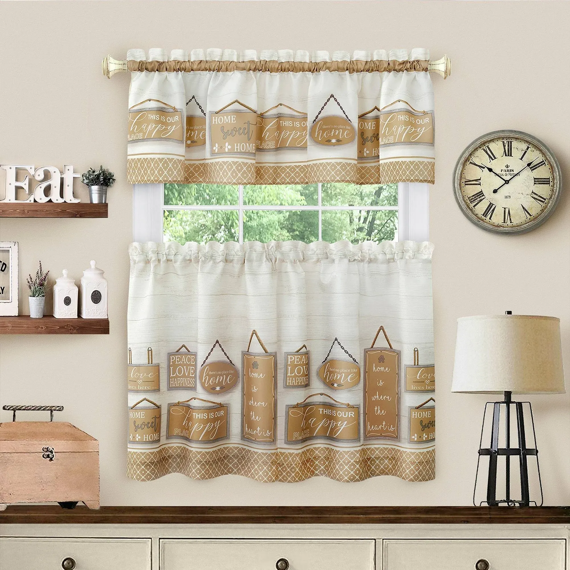 Achim Modern Farmhouse Tier and Valance Set 58"W x 36"L Tan