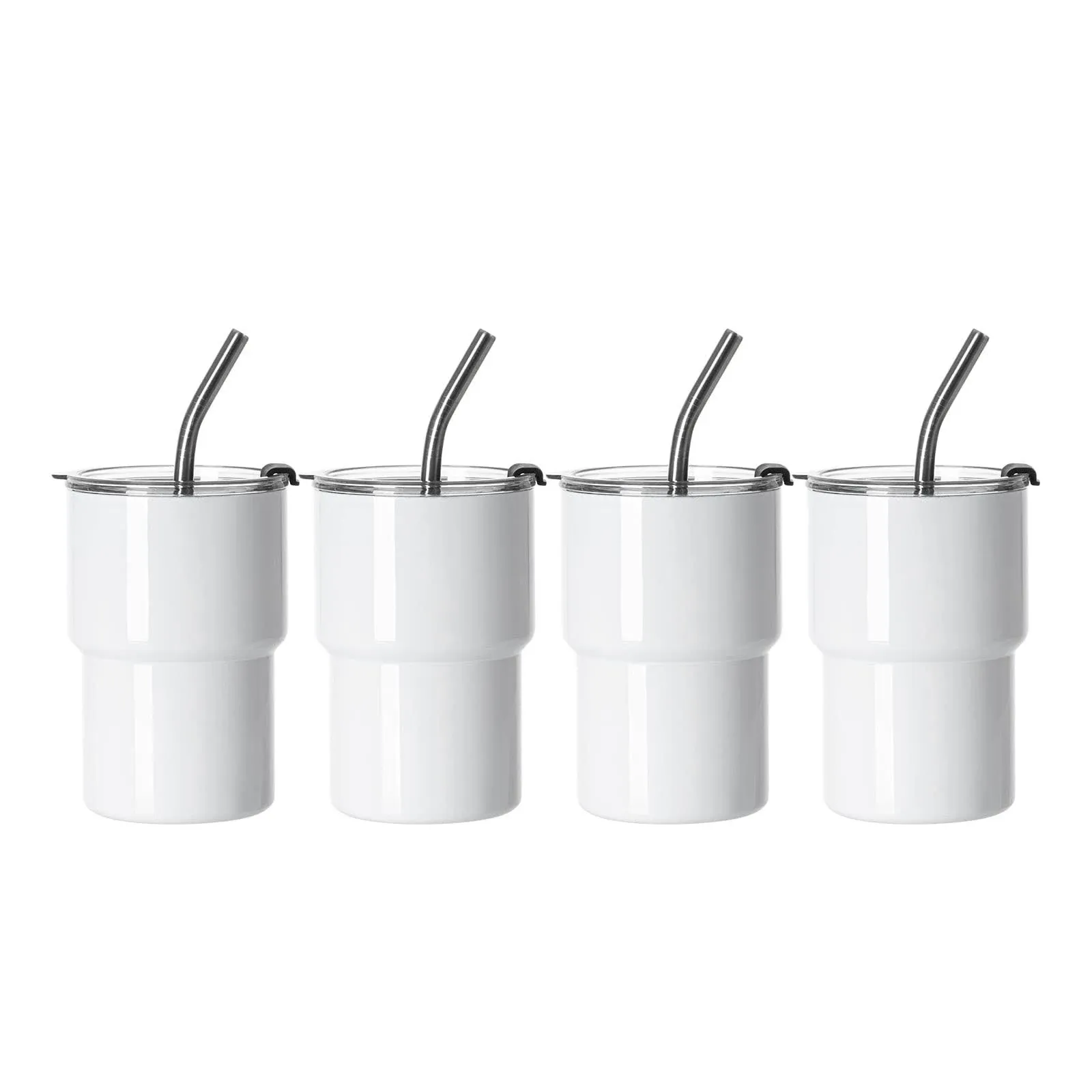 Sublimation Coffee to Go Mugs White with Metal Straw and Flip Lid 17 OZ 4 Pack