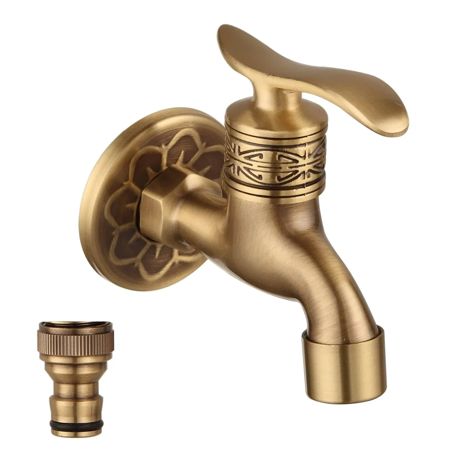 TOLIWEL Antique Brass Garden Outdoor Faucet Bathroom Wall Mount Water Decorative Hose Single Cold Tap G 1/2 inch Connection Spig