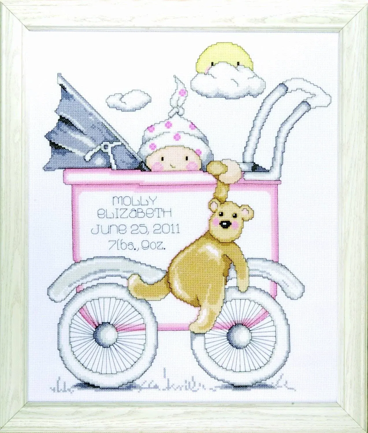 Baby Buggy Girl Birth Record Counted Cross Stitch Kit Tobin 14 Count DIY Kit New Baby Nursery Shower Gift