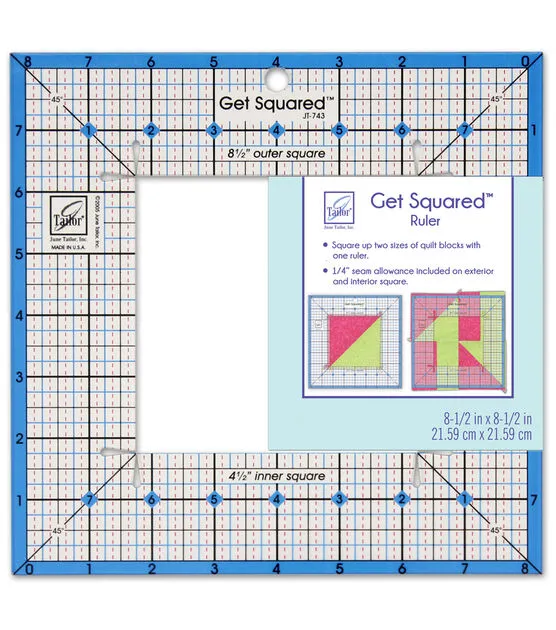 June Tailor GET SQUARED Ruler 8-1/2&#034; Outer 4-1/2&#034; Inner Square #JT-743