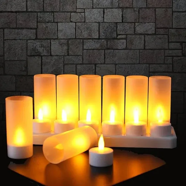 Expower Flameless Candles 12 Rechargeable Led Flickering Tea Lights + 12 Frosted