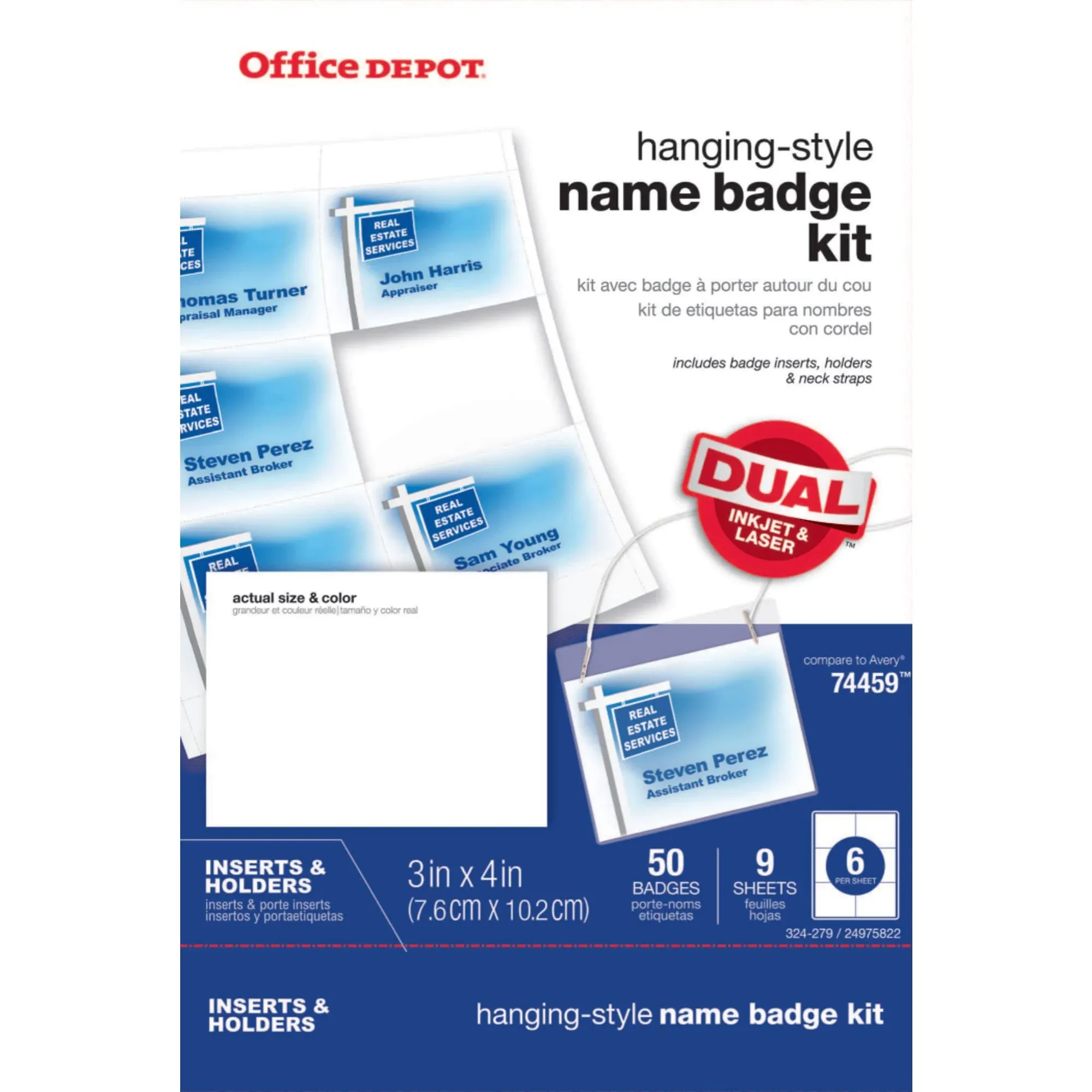 Office Depot Brand Name Badge Kit, Hanging-Style, Convention Size,  3&#034; x 4&#034;, Pa