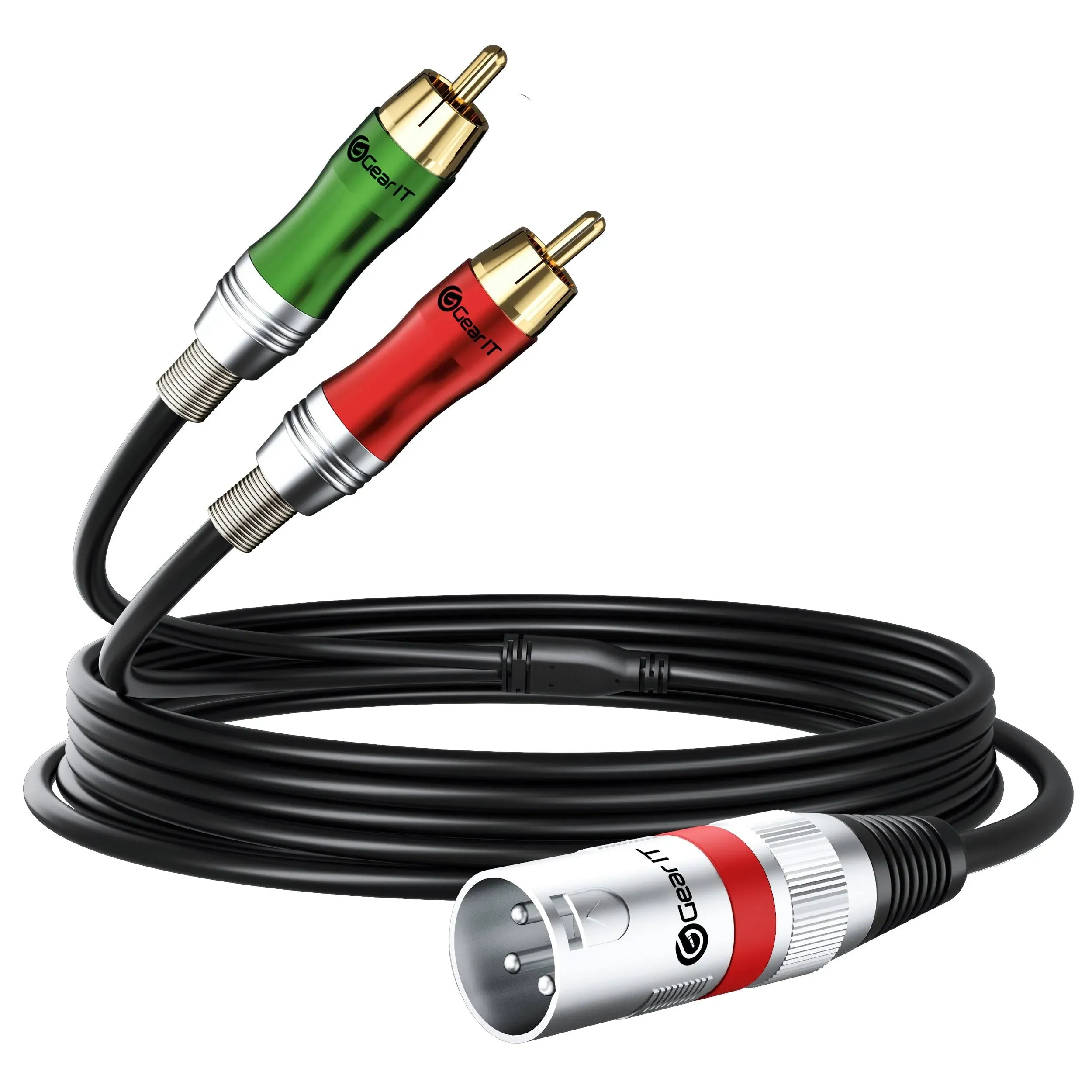 GearIT XLR Male to 2 RCA Male Y-Splitter Cable 15ft Dual 2 RCA to 1 XLR Male to