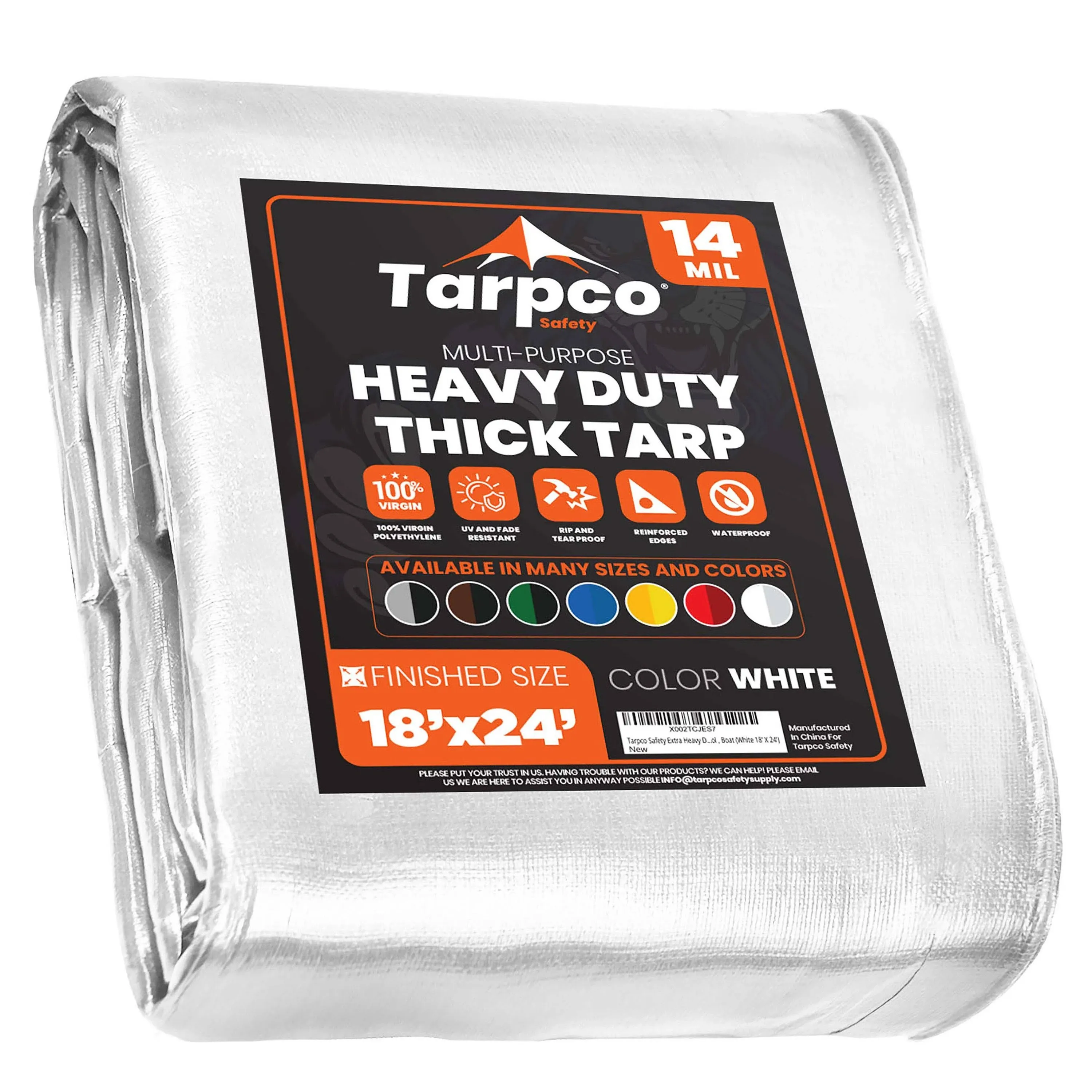 Tarpco Safety 18 ft. x 24 ft. White Polyethylene Heavy Duty 14 Mil Tarp ...