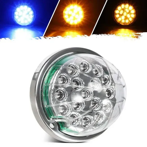 Partsam 1pc Dual Revolution Amber Turn Signal and Marker to Blue Auxiliary LED Watermelon Light with Stainless Steel Bezel at MechanicSurplus.com