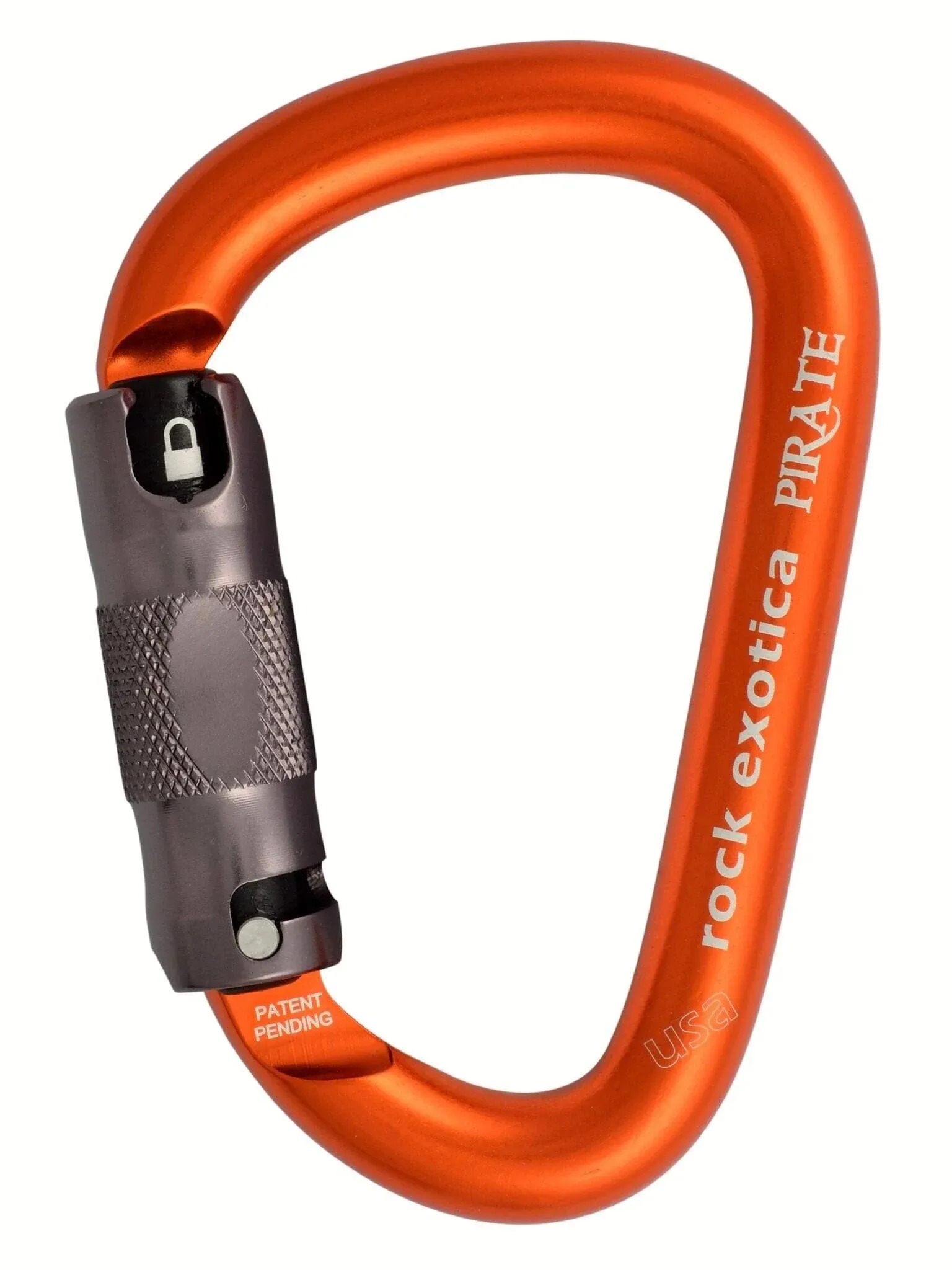 Rock Exotica Pirate Aluminum Carabiner - 3-Stage Locking - Orange with Black Gate