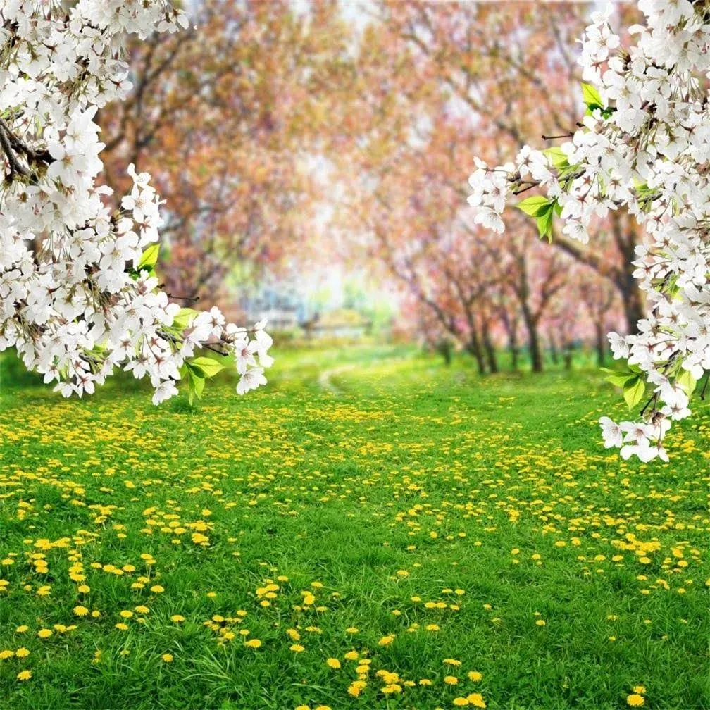 AOFOTO 7x7ft Spring Scenic Backdrop Sweet Flowers Photography Background Meadow Floral Blossoms Garden Florets Grassland Park Trees Kid Baby Girl Artistic Portrait Photo Studio Props Video Wallpaper