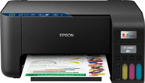 Epson EcoTank ET-2400 Wireless Color All-in-One Cartridge-Free Supertank Printer with Scan and Copy – Easy, Everyday Home Printing, Black