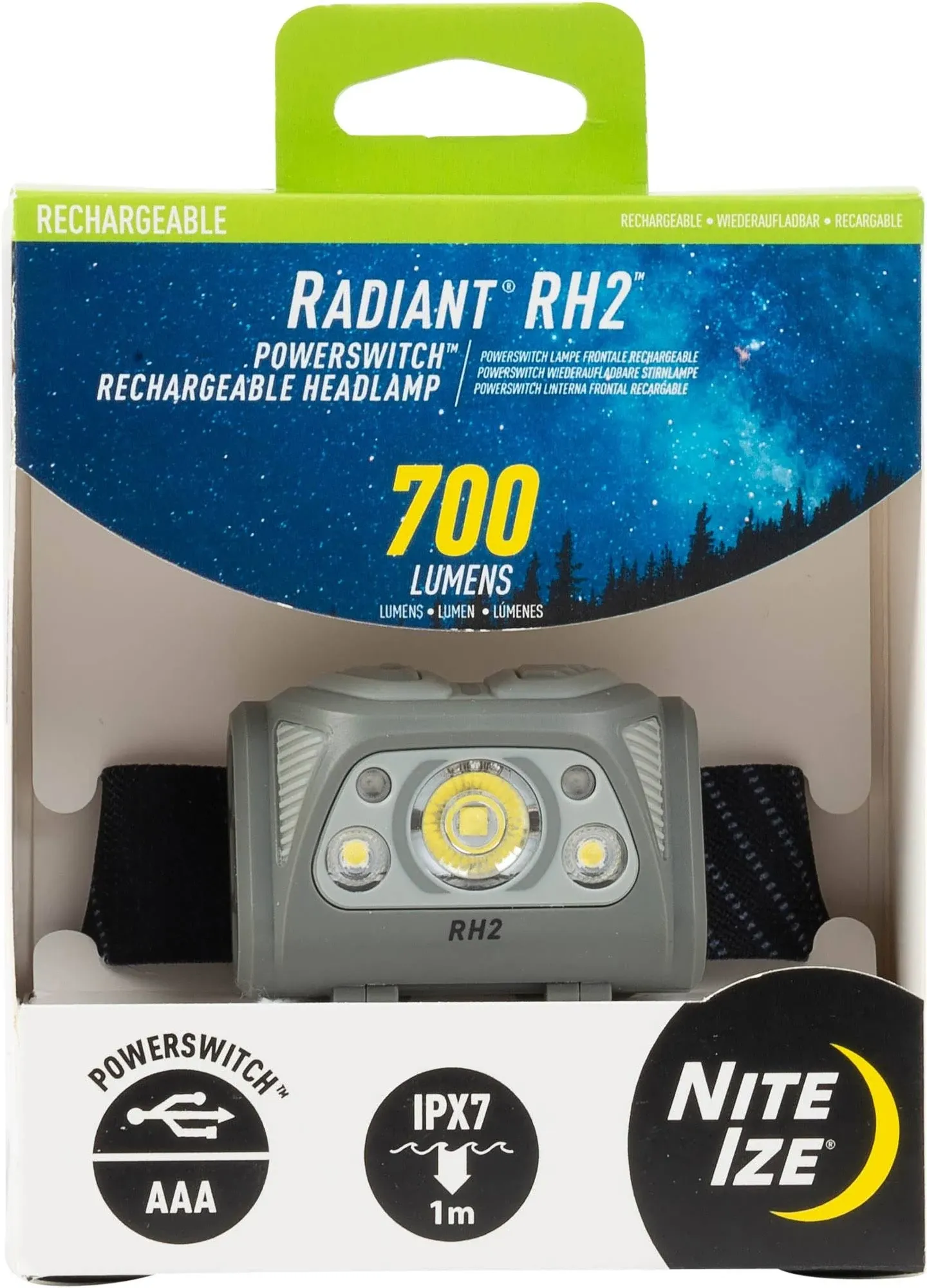 New Nite Ize Radiant RH2 Powerswitch Rechargeable Headlamp Blue/Gray 700 Lumens