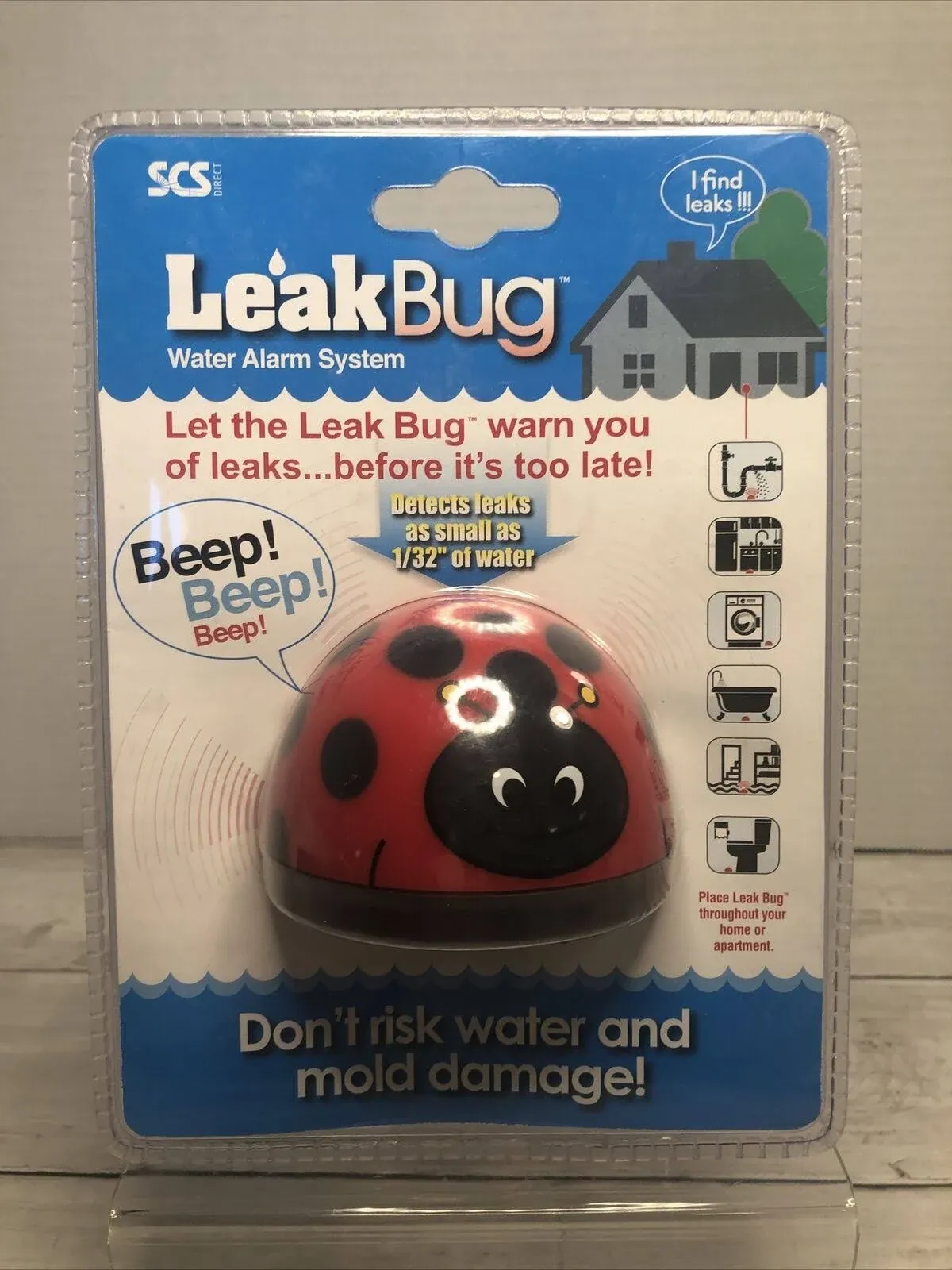 Water Leak Monitoring Sensor with Alarm 1 Pack - Leak Bug Electronic Water & Flood Leak Detector - Detects as Little as 1/32" of Water - Overflow Alert Sensor Beeps Loudly When Water is Detected