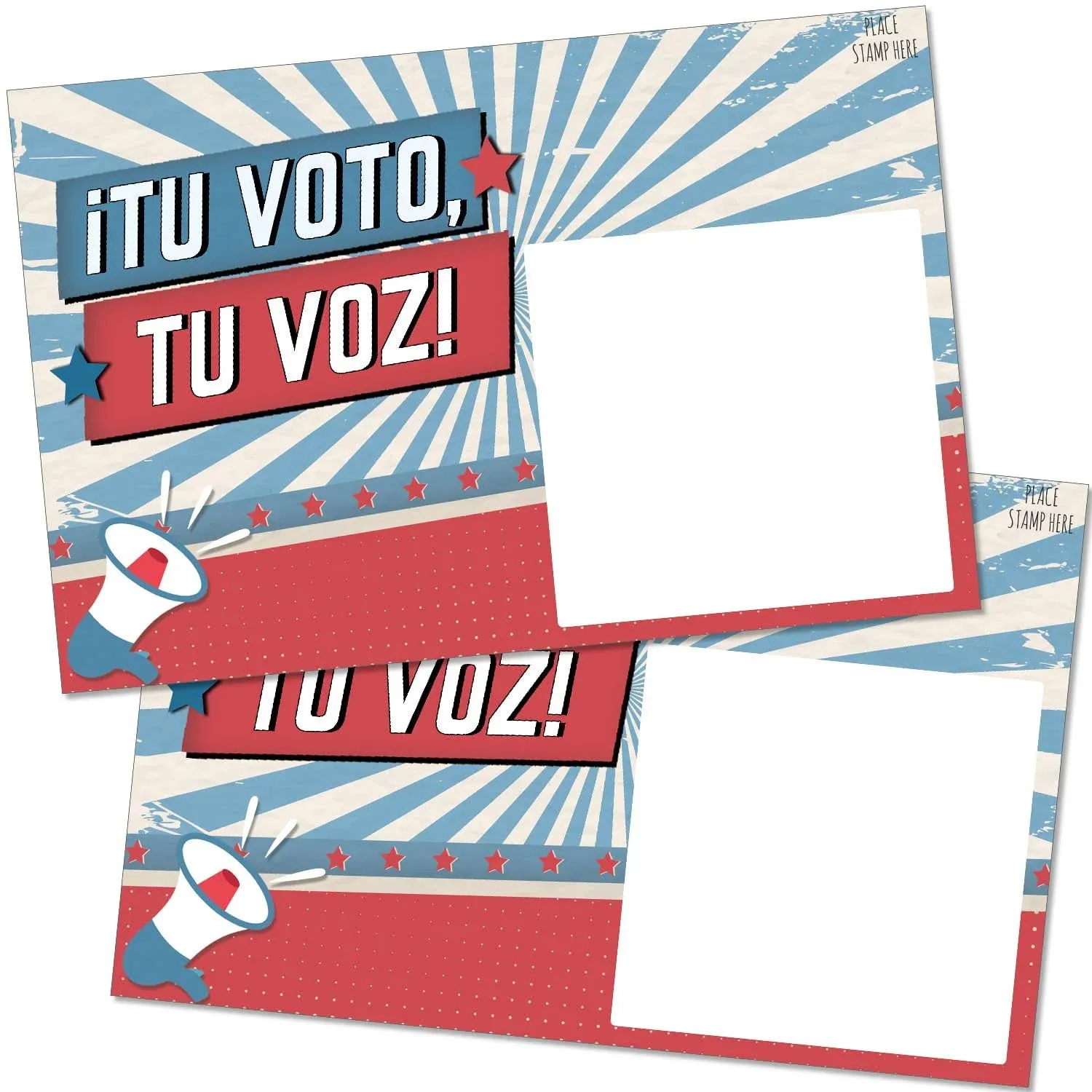 T MARIE 100 Bulk Voter Postcards 4x6 Your Vote Your Voice, Red, White and Blue Theme With Blank Back for Message to Voters