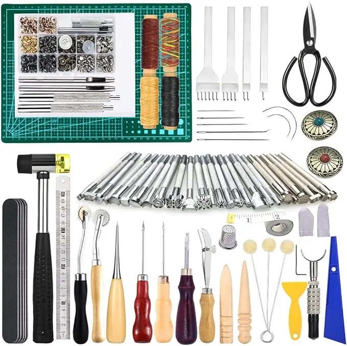 IMZAY 243Pcs Leather Working Tools and Supplies with Instruction Leather Stamping ...