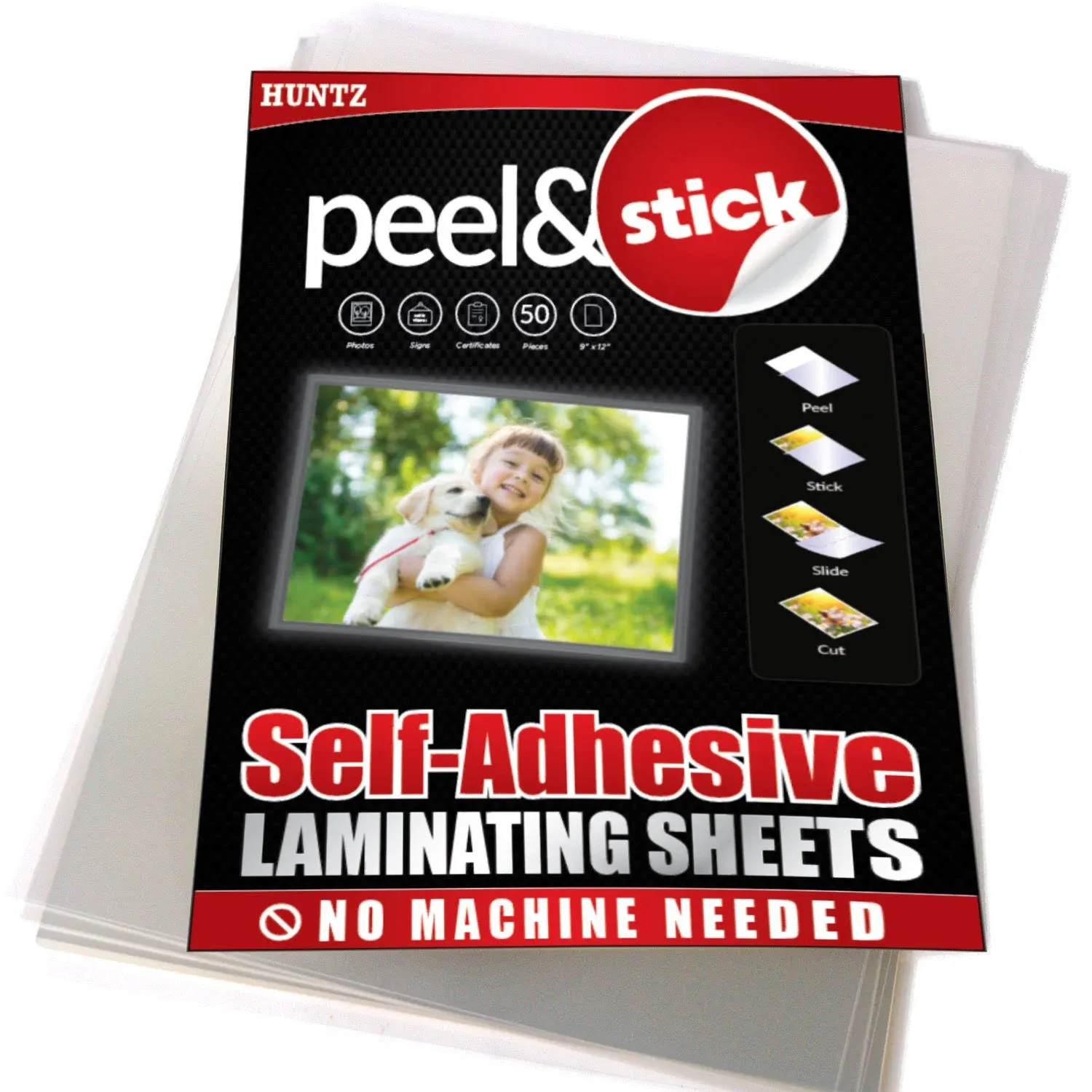 Huntz Self-Adhesive Laminating Sheets, Letter Size(9 x 12 Inches / 4 mil), Clear ...