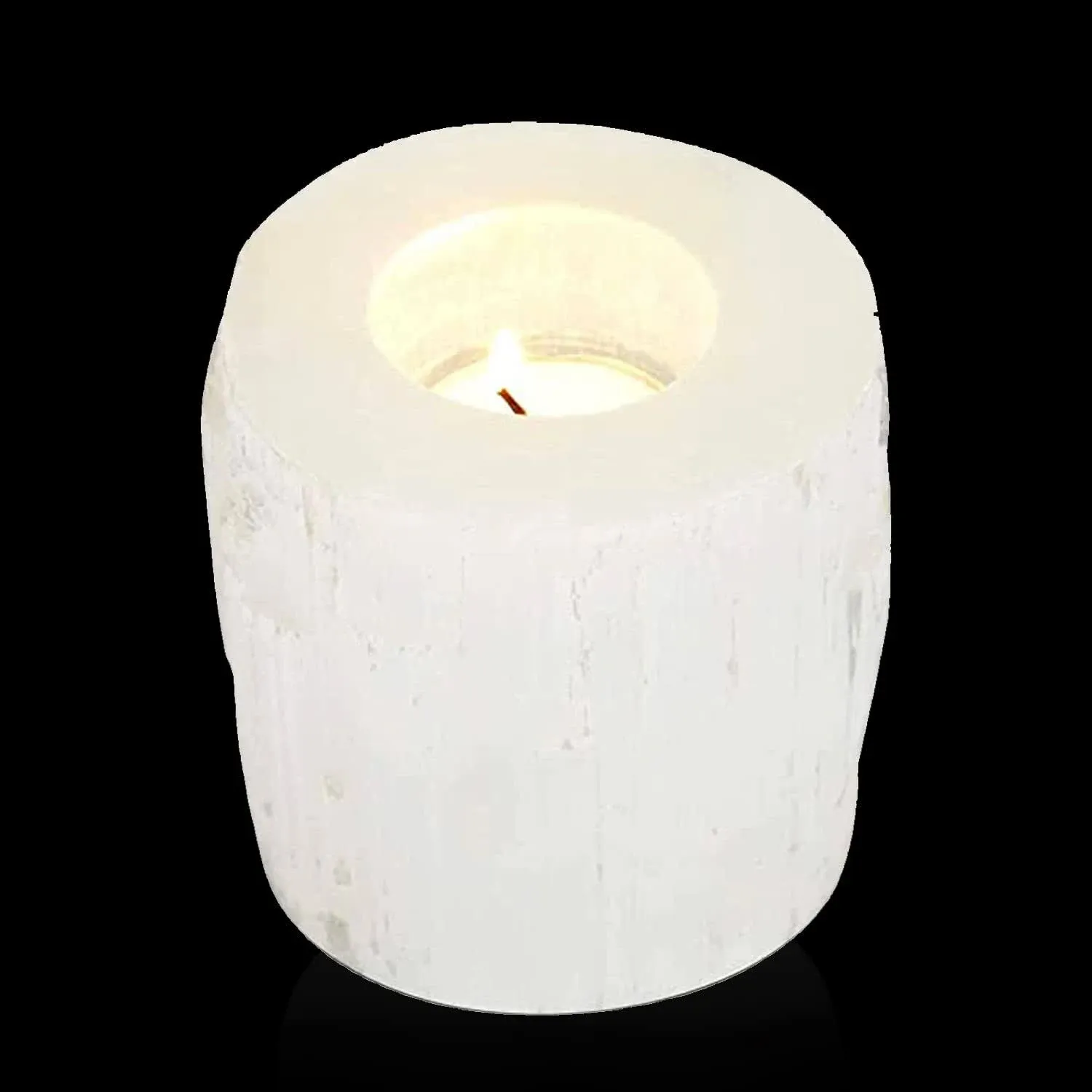 WBM Selenite Crystal Candle Holder, Tea Light, Crystals and Healing Stones, Reiki, Chakra Decorative Candlestick Holder for Healing & Meditation -2 Lbs