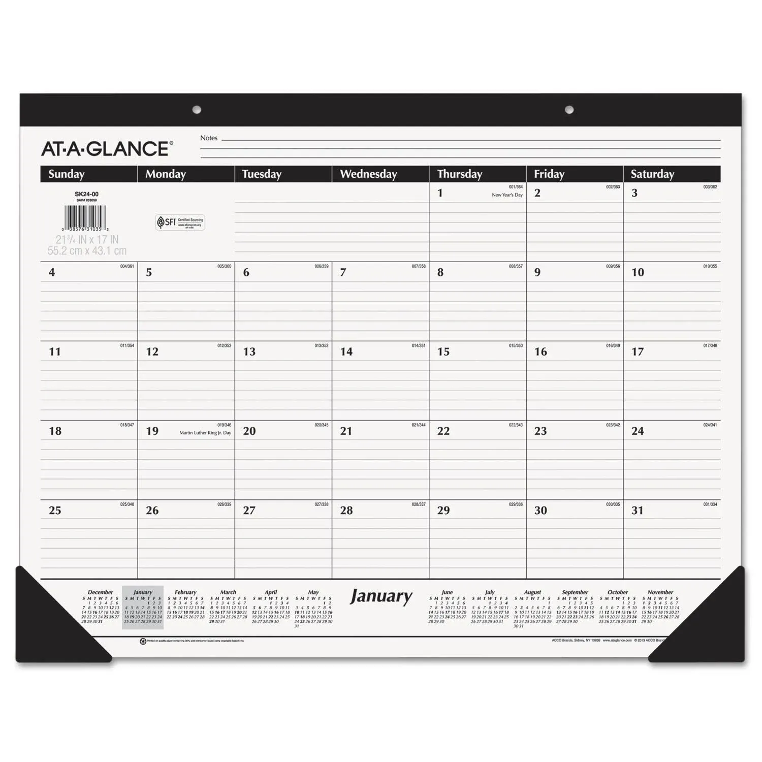 2025 Desk Calendar, Desk Pad, 21-3/4&#034; x 17&#034;, Large, Ruled Blocks, Monthly (SK...