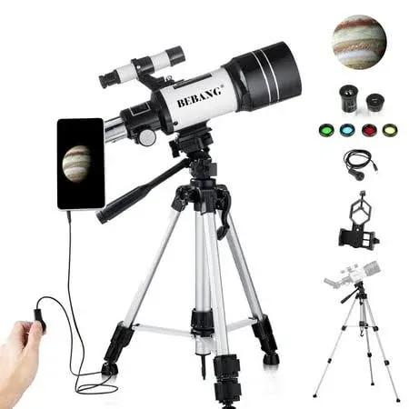 BEBANG 70mm Telescope for Kids Beginners Adults Professional Refractor Telescope for Astronomy Portable Telescope with Tripod Phone Adapter Wire Shutter