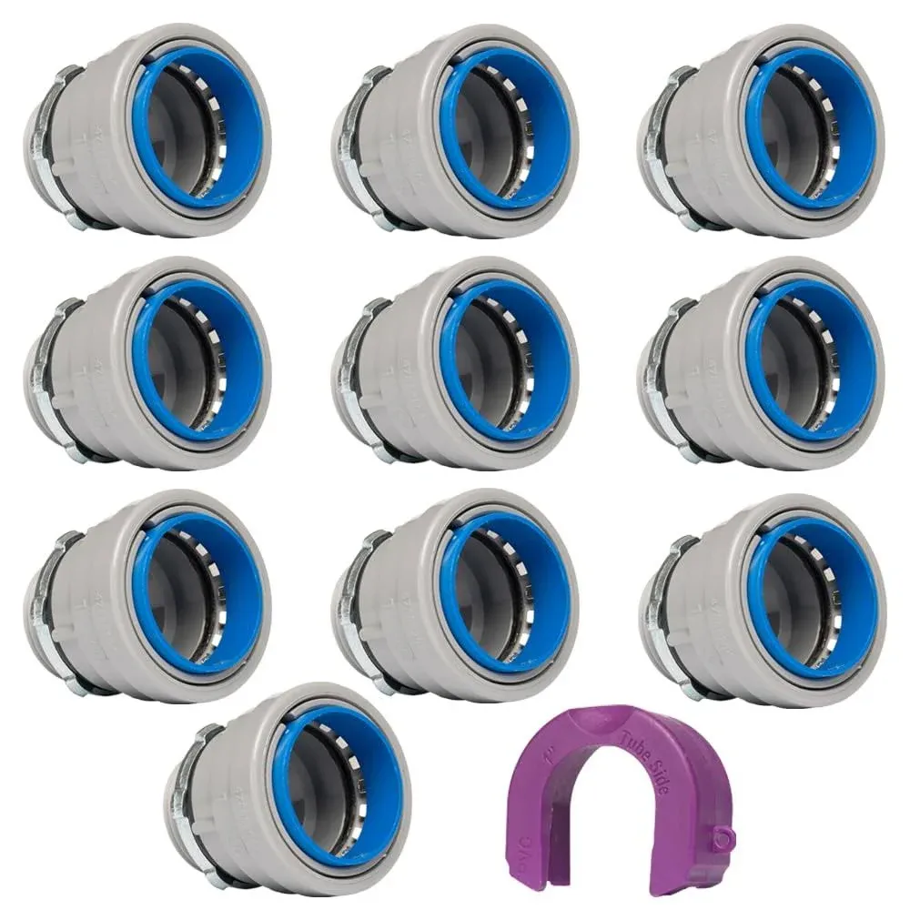 QuickFitting 3/4 inch Junction Box Connector | Push Install PVC Electrical Conduit Fitting | for Rigid SCH 40 and SCH 80 PVC Conduit | 10-Pack Liquid Tight Conduit Box Connectors