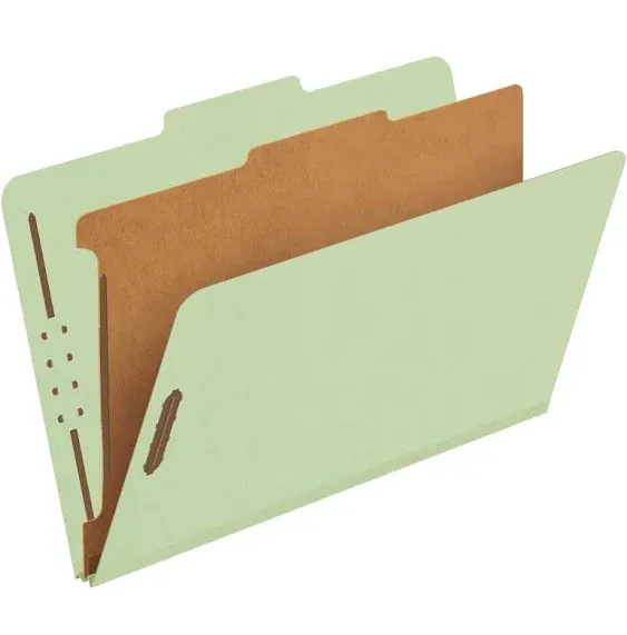 Pendaflex Recycled Classification File Folders, 1 Divider, 2" Embedded Fasteners, 2/5 Tab Cut, Legal Size, Light Green, Box of 10 (28776R)