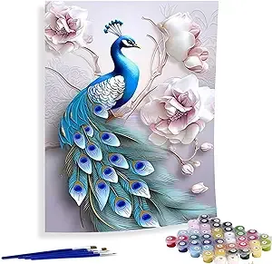 Blue Peacock Oil Adults Paint Flower Diy Animal Painting Numbers Acryl Acrylic