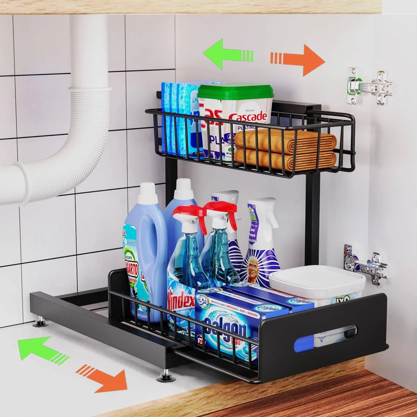 Under Sink Organizer And Storage,Pull Out Cabinet Organizer,2-Ti<wbr/>er Slide Out ...