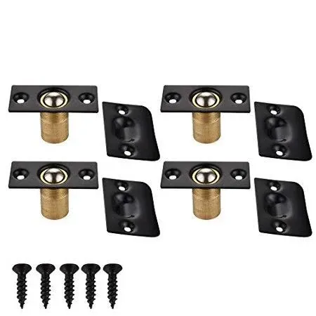 JQK Closet Door Ball Catch Hardware, Stainless Steel Catch Adjustable with Strike Plate, Black Finish 4 Pack, HBC100-BK-P4