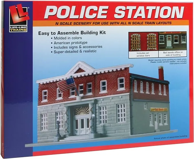 N Scale  - Police Station &#034;Building Kit&#034; 433-7481 Life-Like •