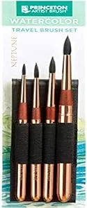 Princeton Artist Brush, Neptune Series 4750, Synthetic Squirrel Watercolor Paint Brush, 4 Piece Professional Travel Set, Size Round 4, 6, 8, 10