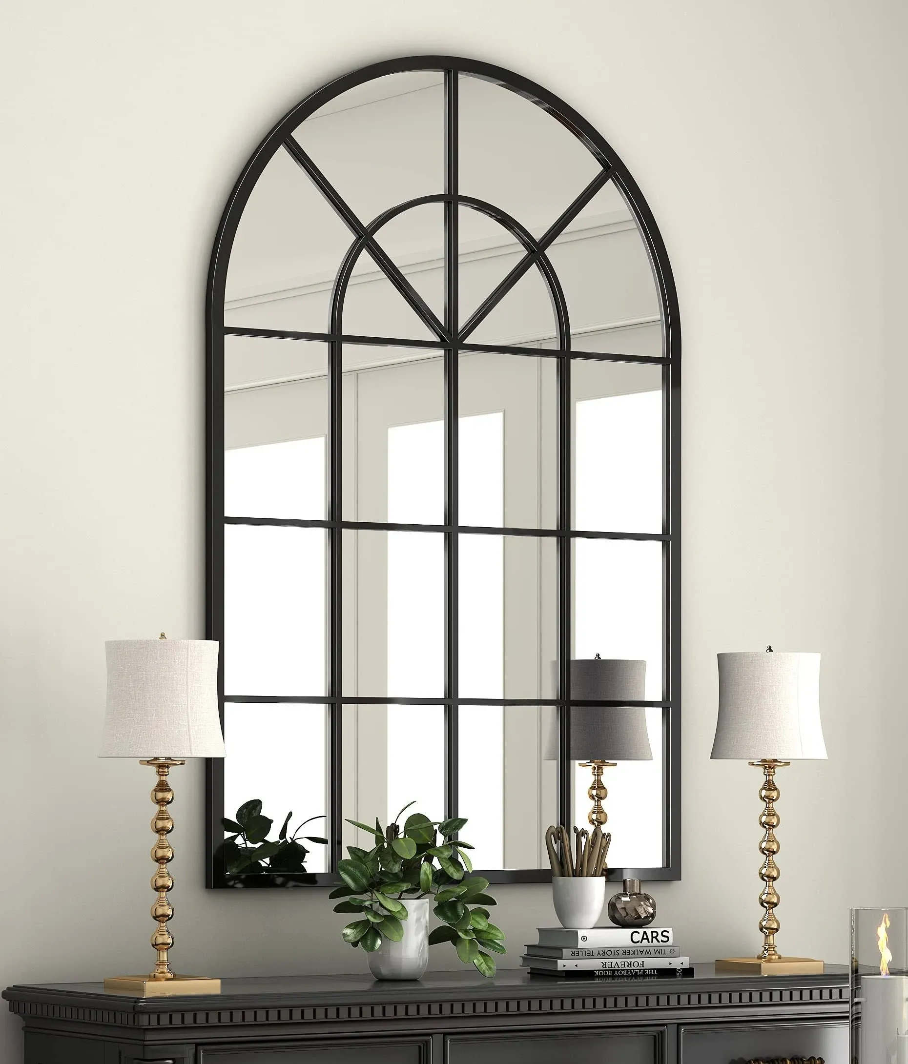 NXHOME Arched Window Finished Metal Mirror, 32×45" Wall Mirror Windowpane ...