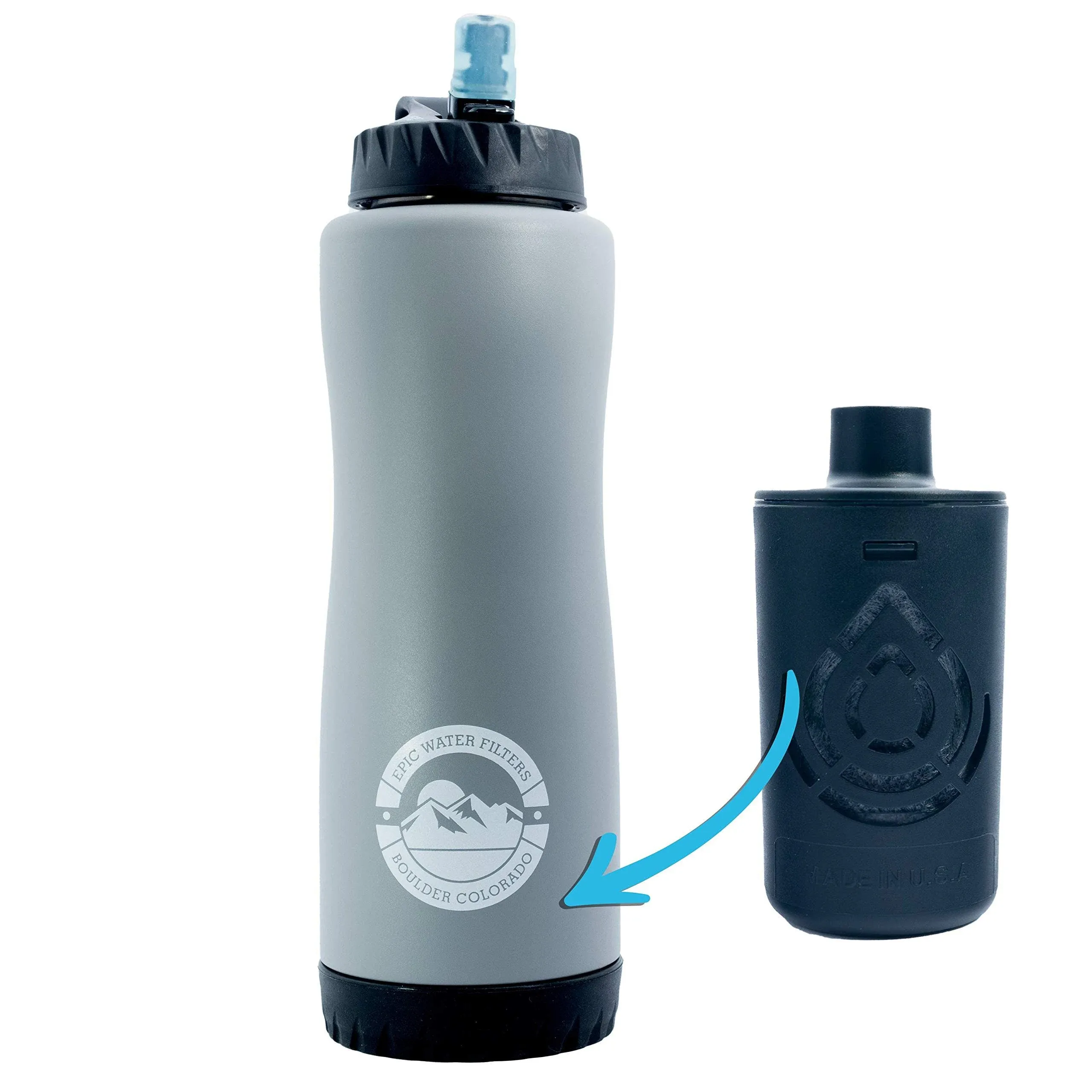 Epic Vostok | Vacuum Insulated Water Bottle with Filter | USA Made Gray