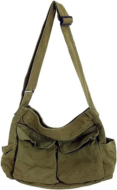 Canvas Messenger Bag Large Hobo Crossbody Bags with Multiple Pockets,School Vintage Shoulder Laptop Bag for Women and Men