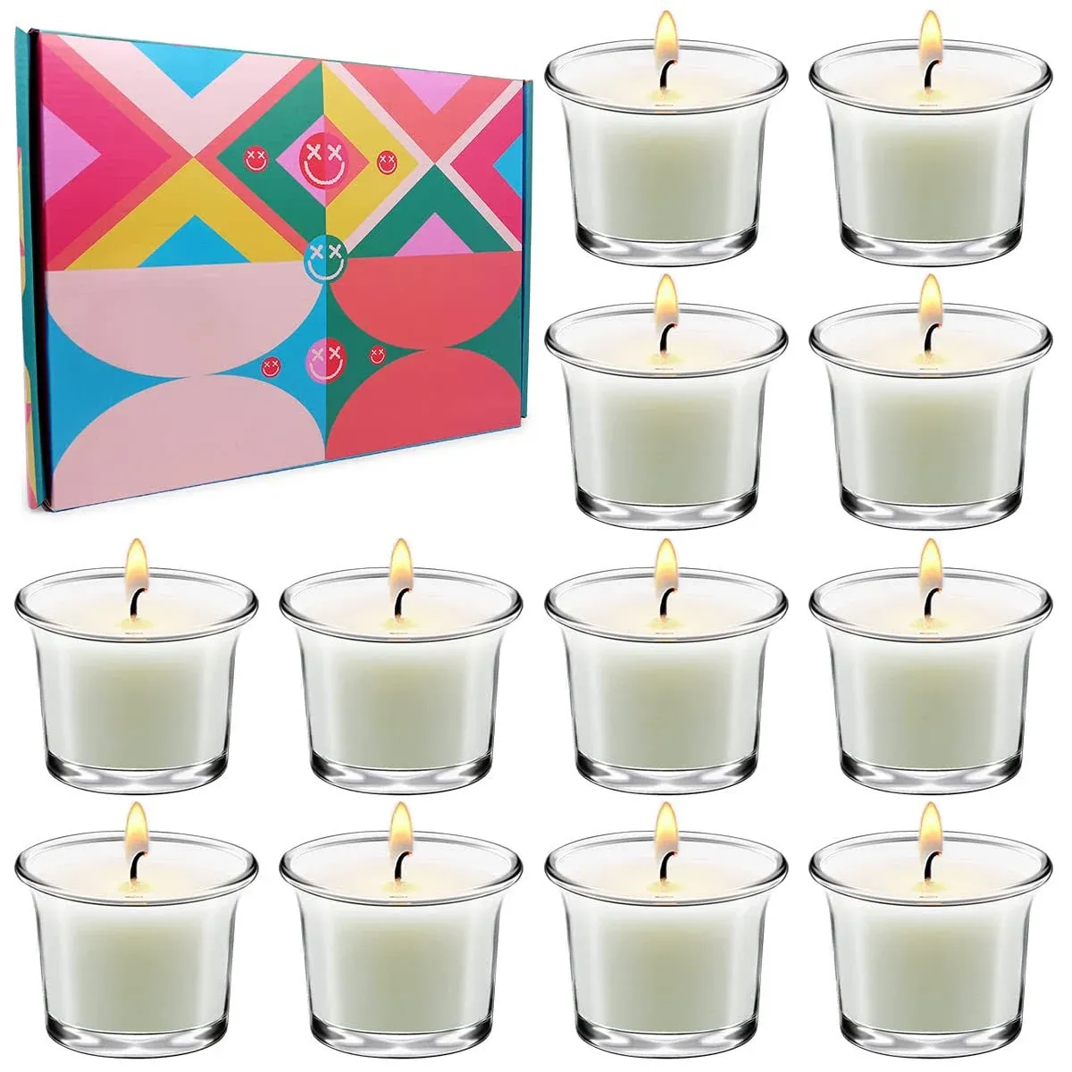 Off-White Tealight Candles in Glass, 12 Packs Small Unscented Soy Wax Candles for ...