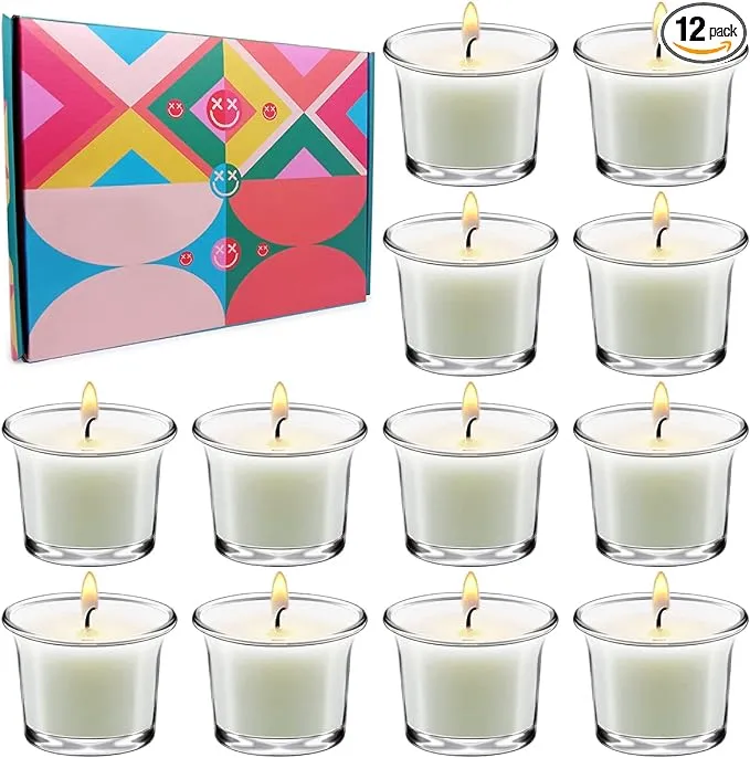 Off-White Tealight Candles in Glass, 12 Packs Small Unscented Soy Wax Candles for ...