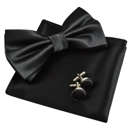 Alizeal Mens Tuxedo Bow Tie Hanky and Cufflinks Set Black