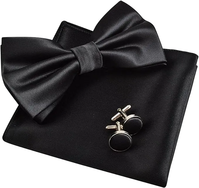 Alizeal Mens Tuxedo Bow Tie, Hanky and Cufflinks Set