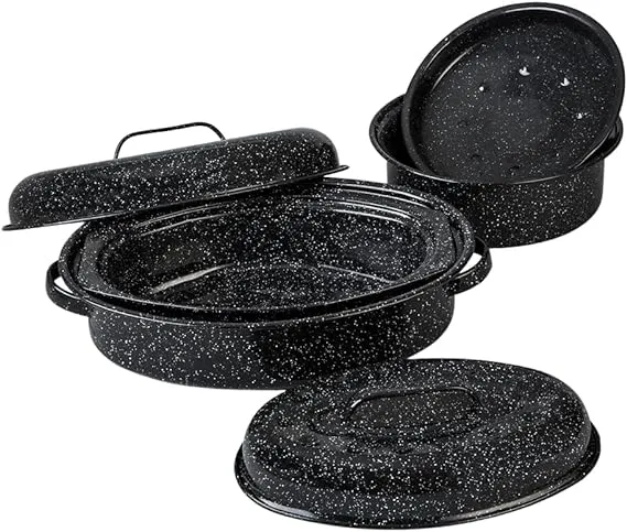 Granite Ware Roasting Set Covered 13 in and 15 in Oval roaster and 3 lb round 