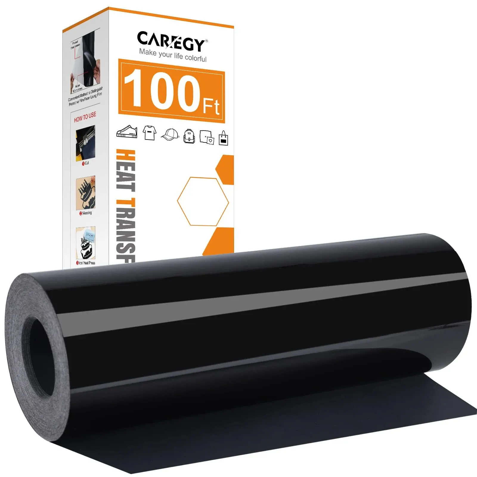 CAREGY Heat Transfer Vinyl HTV for T-shirts 12 Inches by 100 Feet Roll (Black)