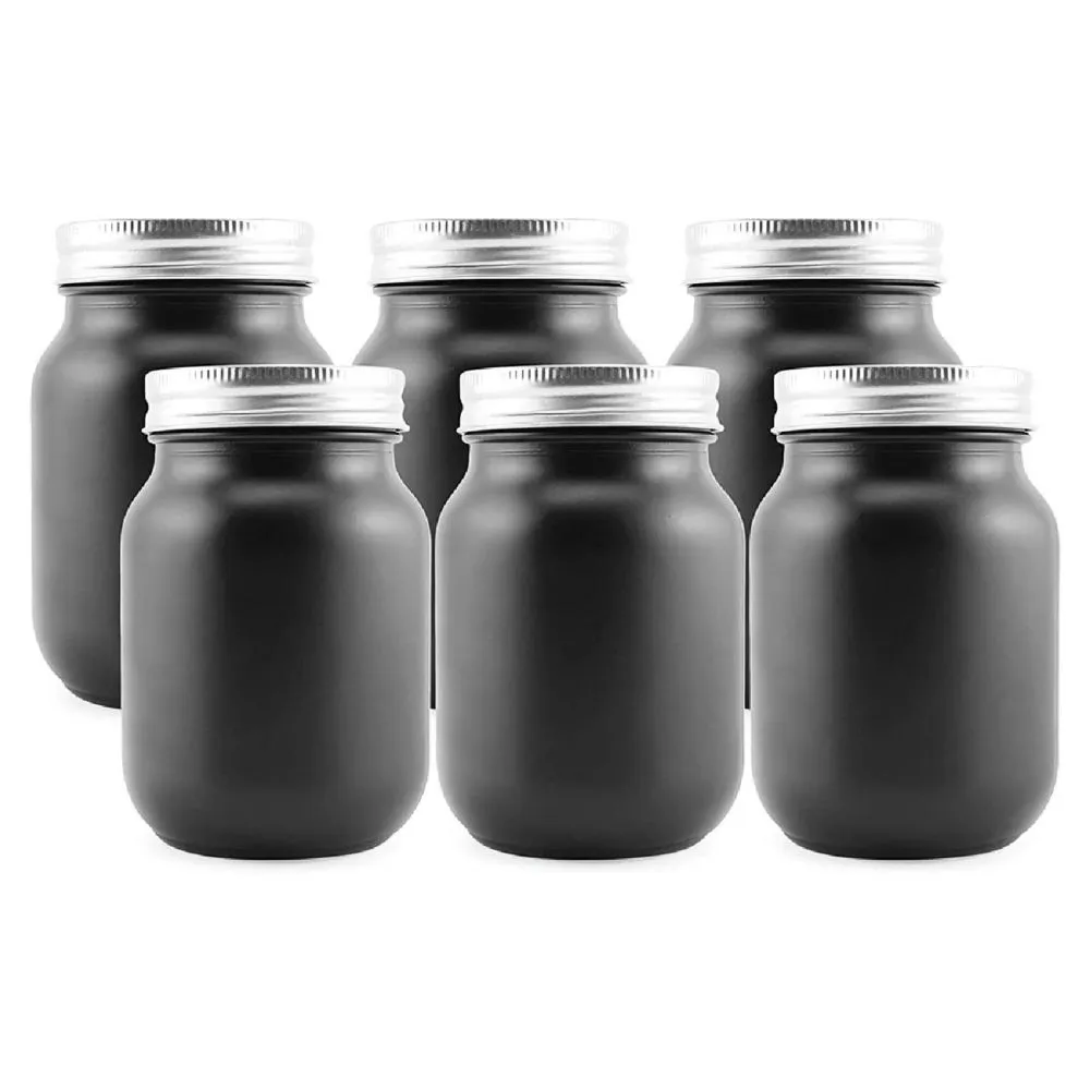 Darware Black Chalkboard Mason Jars (Pint size, 6-Pack); Black-Coated Blackboard Surface Glass Jars for Arts and Crafts, Gifts, and Rustic Home Decor