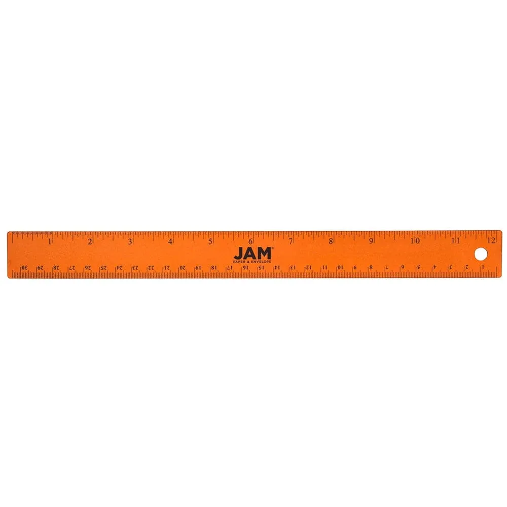 JAM Paper Stainless Steel 12" Ruler, Orange (347M12OR)