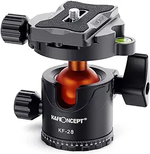 K&F Concept Professional 28mm Metal Tripod Ball Head 360 Degree Rotating Panoramic with 1/4 inch Quick Release Plate Bubble Level for Tripod Monopod Slider Camera Camcorder up to 22 pounds