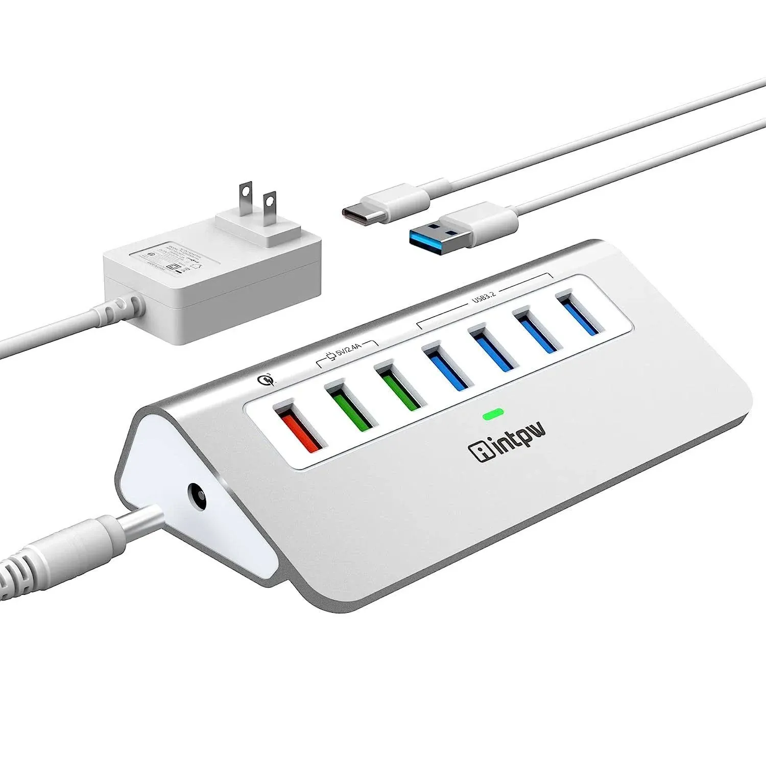 Powered Usb 3.2 Hub 10Gbps,7 Port Usb Data Hub Usb Splitter With 4 Usb 3.2 Gen2 